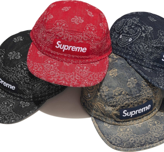 Nón 5panel Supreme Jacquard Denim Đỏ SS25